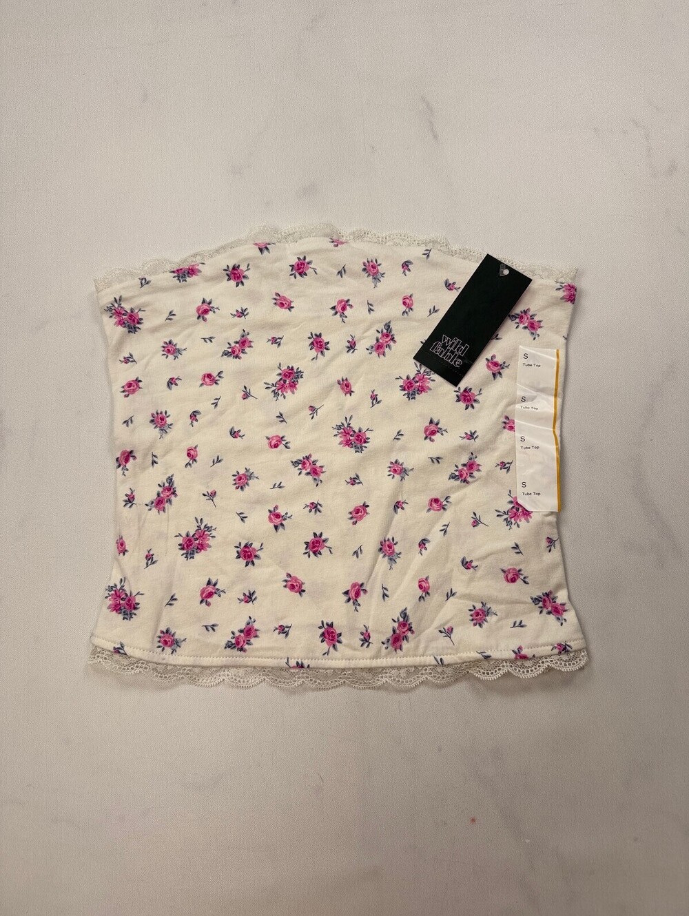 Wild Fable Floral Print Bandeau Cream 90s VTG Statement Piece - Womens S